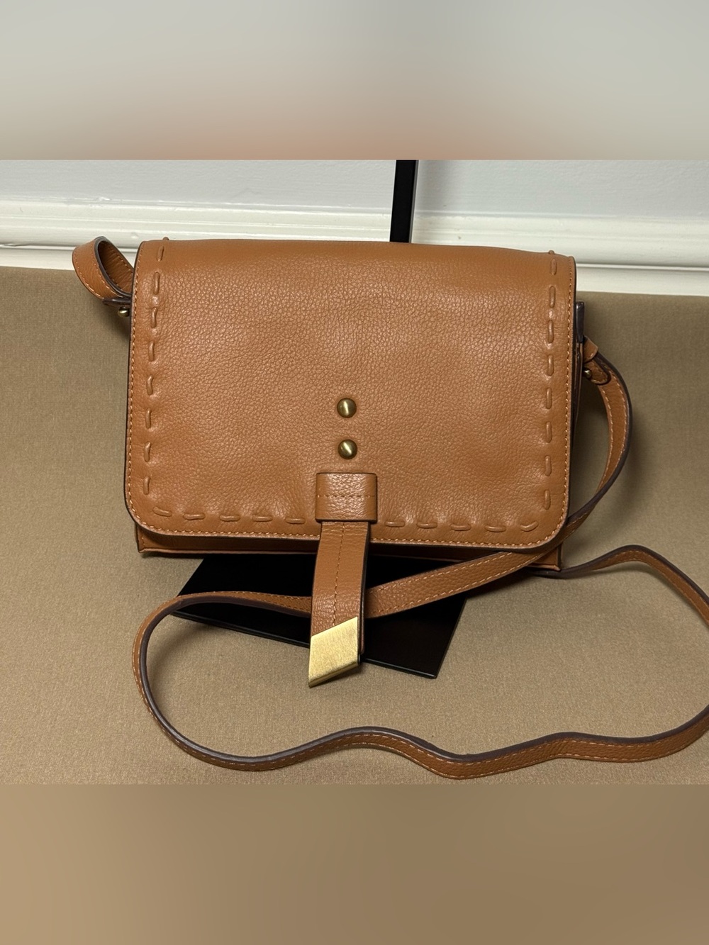 LODIS Leather Front Flap Danica Crossbody Bag - Tan